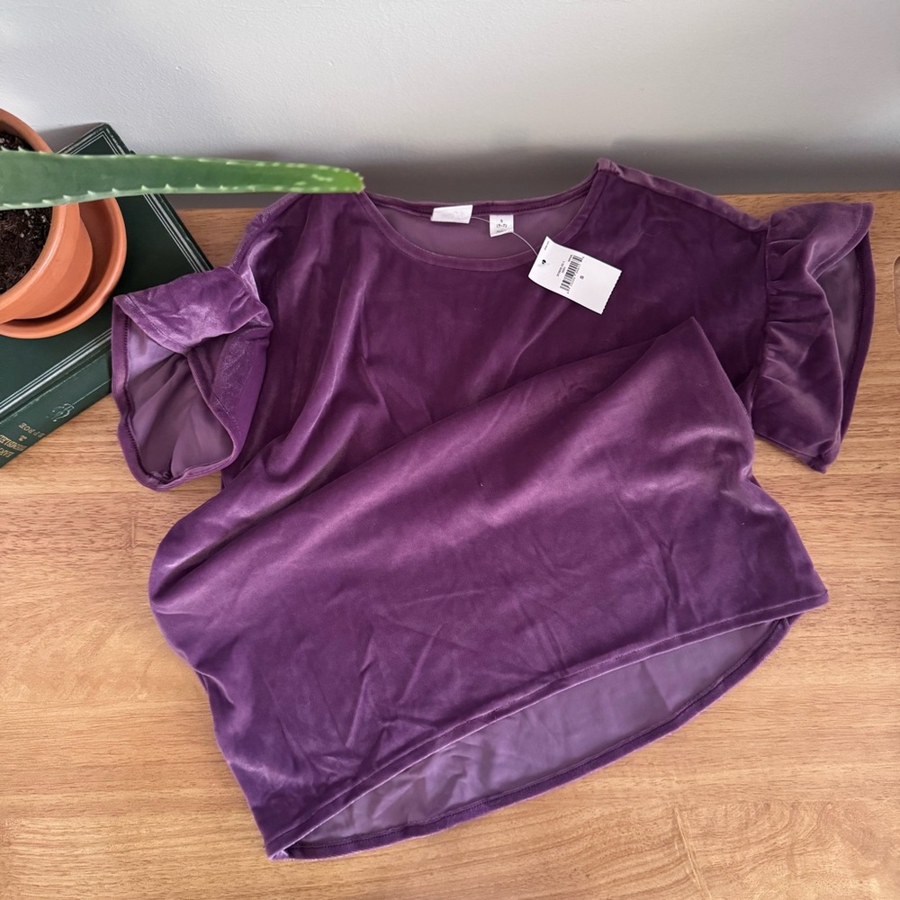 GAP Kids Easter Purple Velvet Flutter Sleeve Top S 6-7 NWT | Cottagecore